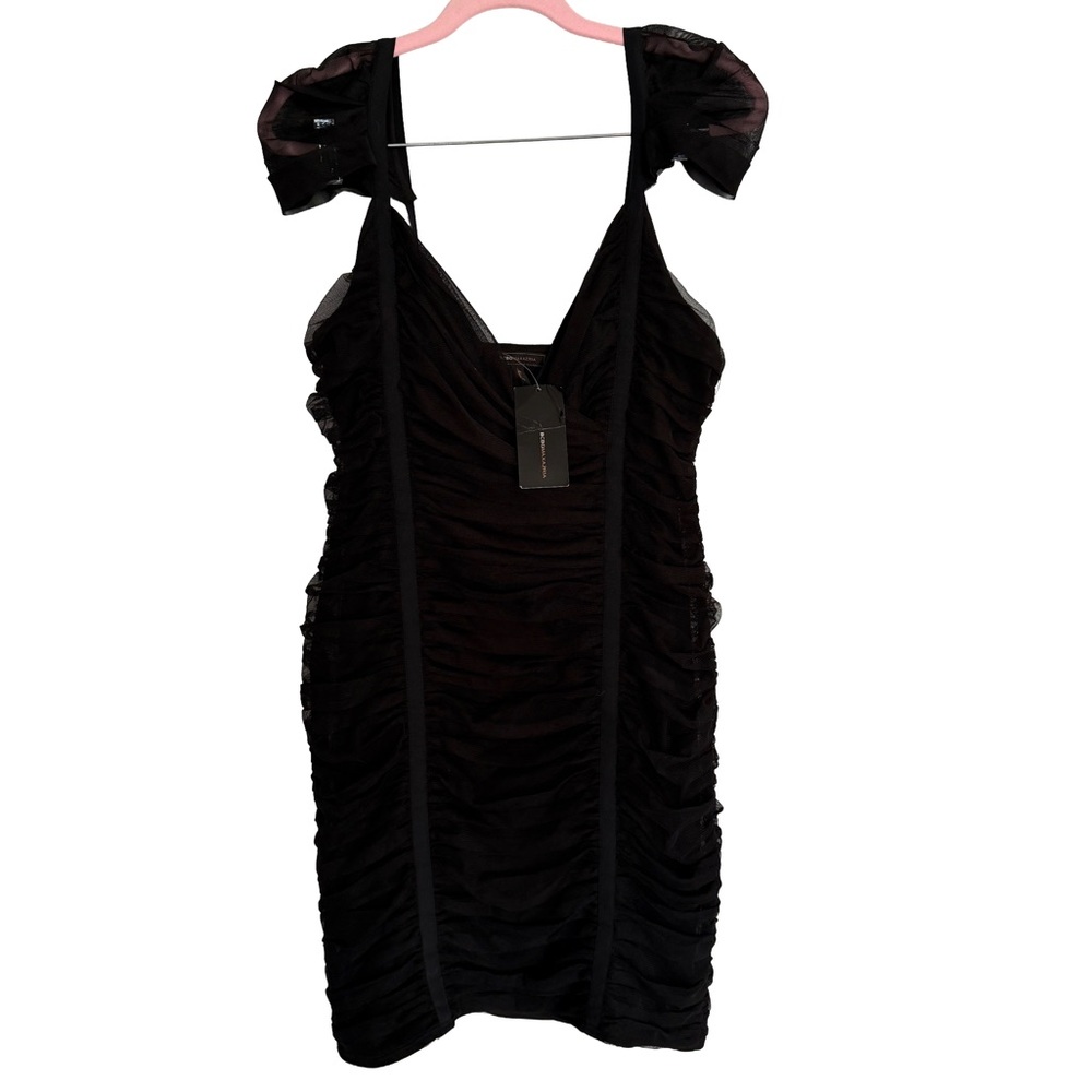 NWT BCBGMaxAzria Charcoal Ruched Dress party mini dress size Medium